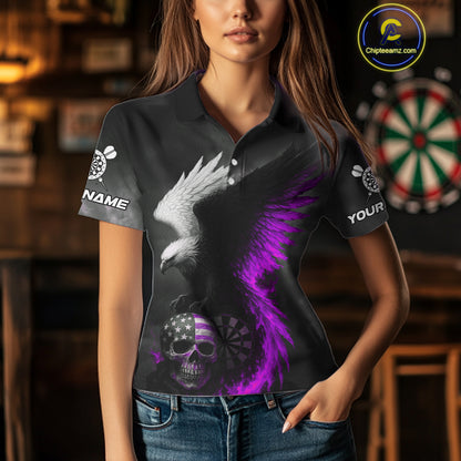 Custom Patriotic Dart Shirt For Women Personalized Skull Purple Eagle Dart Team Jerseys NYN1061