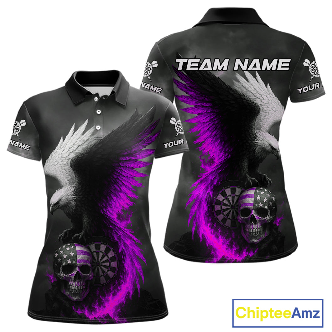 Custom Patriotic Dart Shirt For Women Personalized Skull Purple Eagle Dart Team Jerseys NYN1061