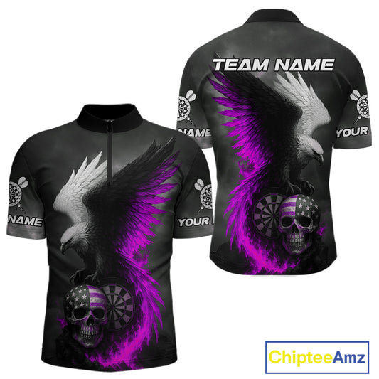 Custom Patriotic Dart Shirt For Men Personalized Skull Purple Eagle Dart Team Jerseys NYN1061