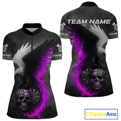Custom Patriotic Dart Shirt For Women Personalized Skull Purple Eagle Dart Team Jerseys NYN1061