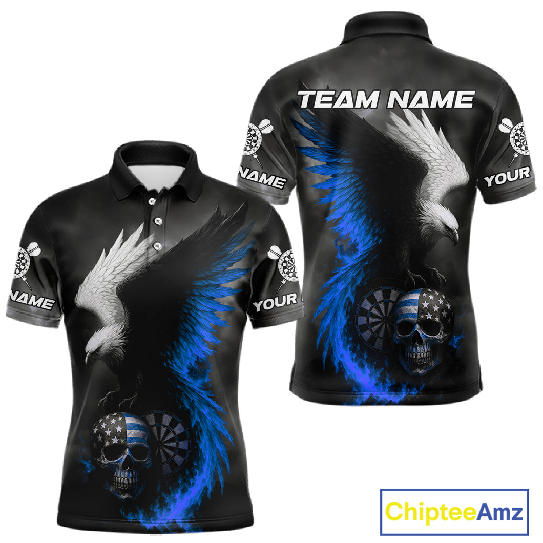 Custom Patriotic Dart Shirt For Men Personalized Skull Blue Eagle Dart Team Jerseys NYN1062