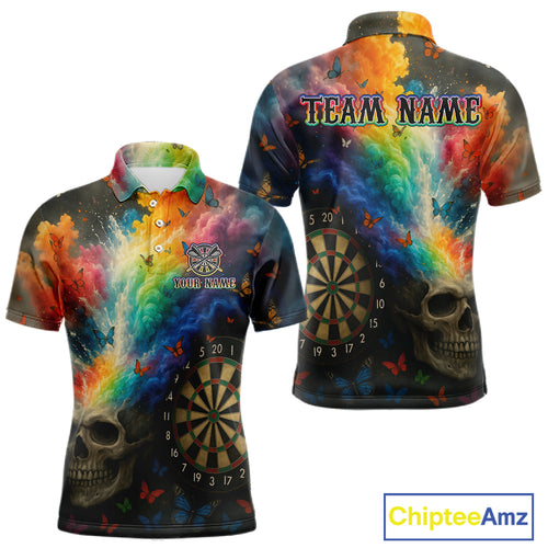 Custom Colorful Smoke Skull Dartboard Men Dart Shirt Outfits Butterflies Dart Jerseys NYN1063