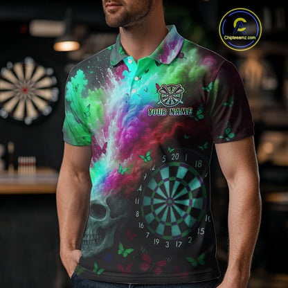Custom Colorful Smoke Skull Dartboard Men Dart Shirt Outfits Butterflies Dart Jerseys NYN1064