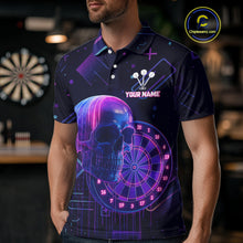 Load image into Gallery viewer, Custom Black &amp; Purple Cyberpunk Dart Shirt For Men Neon Skull Dart Team Jerseys NYN1069
