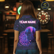 Load image into Gallery viewer, Custom Black &amp; Purple Cyberpunk Dart Shirt For Women Neon Skull Dart Team Jerseys NYN1069