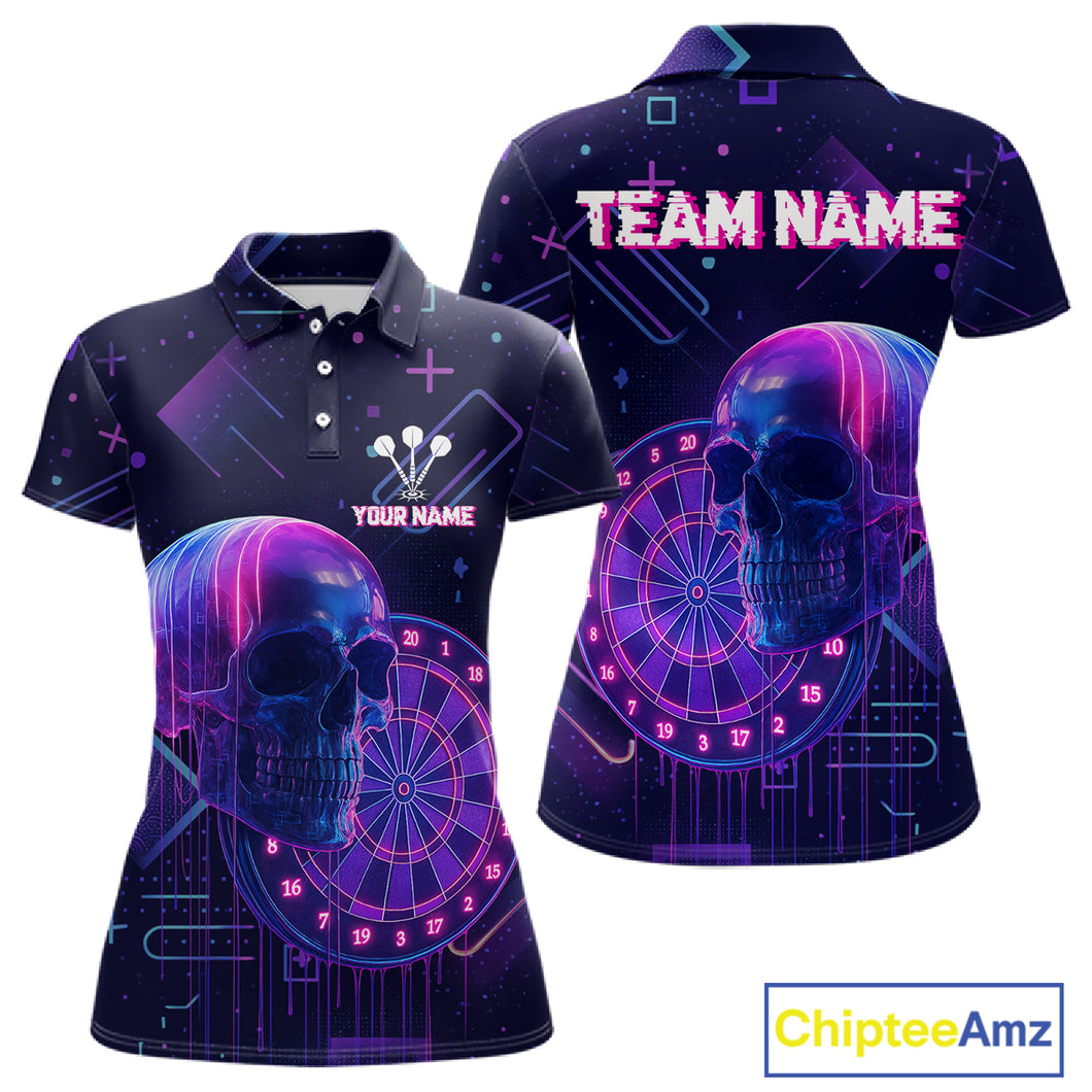 Custom Black & Purple Cyberpunk Dart Shirt For Women Neon Skull Dart Team Jerseys NYN1069