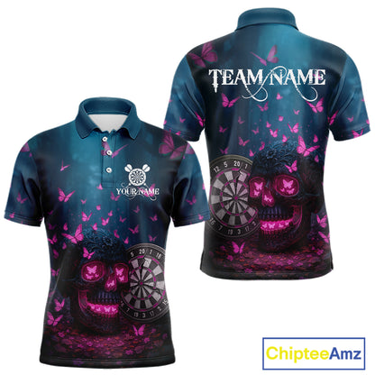 Custom Blue And Pink Butterflies Skull Dart Shirt For Men Romantic Darts Team Jerseys NYN1070