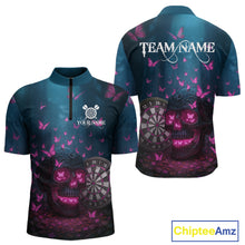 Load image into Gallery viewer, Custom Blue And Pink Butterflies Skull Dart Shirt For Men Romantic Darts Team Jerseys NYN1070