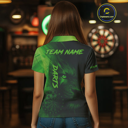 Custom Black-Green Horror Lion Dartboard Dart Polo Shirt For Women Grunge Dart Jerseys NYN1412