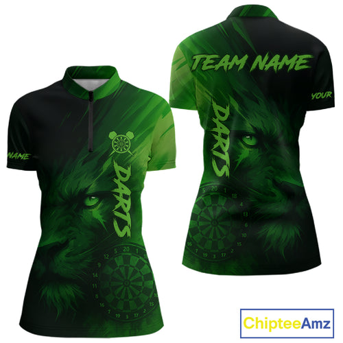Custom Black-Green Horror Lion Dartboard Dart 1/4-Zip Shirt For Women Grunge Dart Jerseys NYN1412
