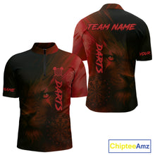 Load image into Gallery viewer, Custom Black-Red Horror Lion Dartboard Dart 1/4-Zip Shirt For Men Grunge Dart Jerseys NYN1413