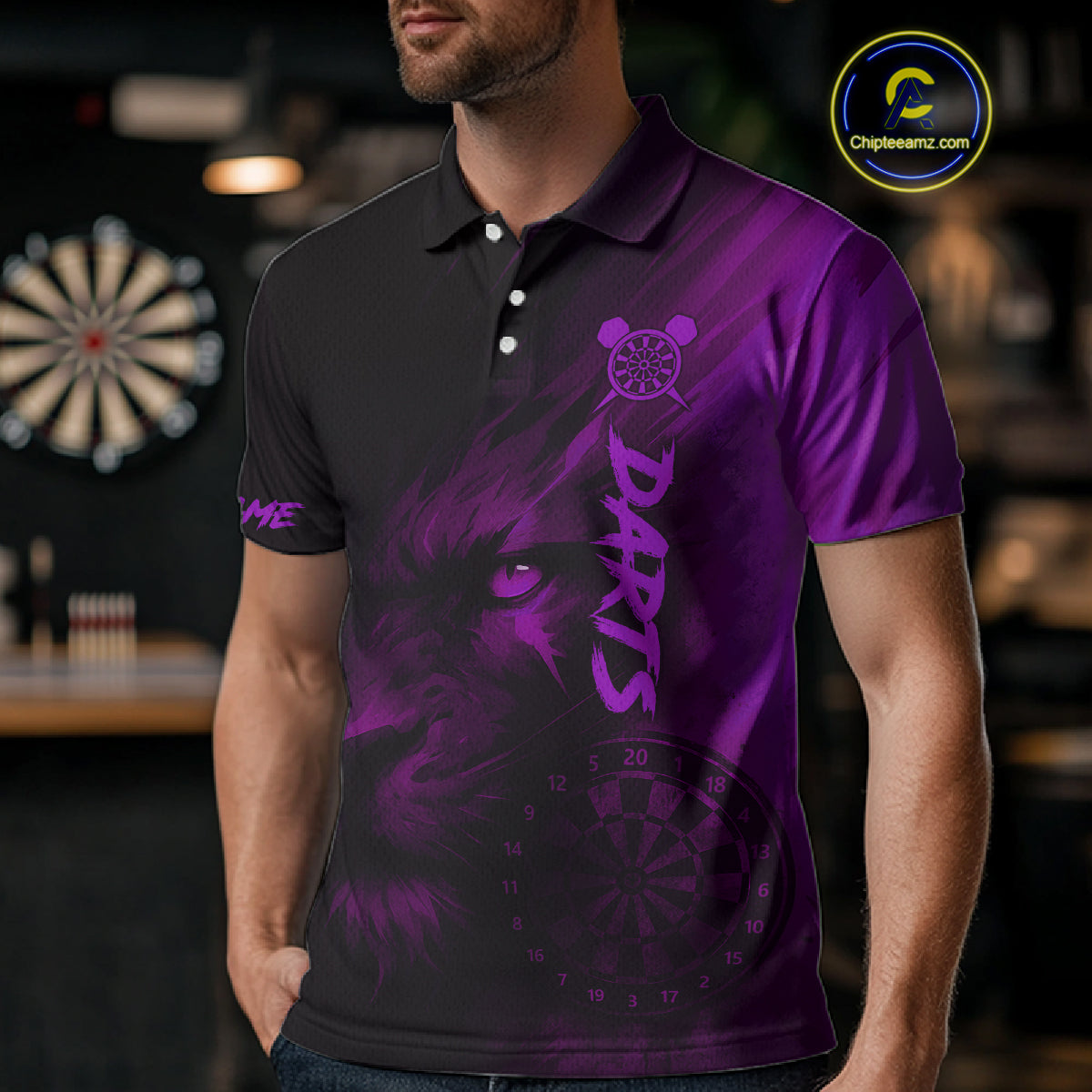 Custom Black- Purple Horror Lion Dartboard Dart Polo Shirt For Men Grunge Dart Jerseys NYN1414