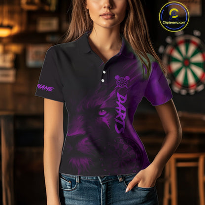 Custom Black- Purple Horror Lion Dartboard Dart Polo Shirt For Women Grunge Dart Jerseys NYN1414