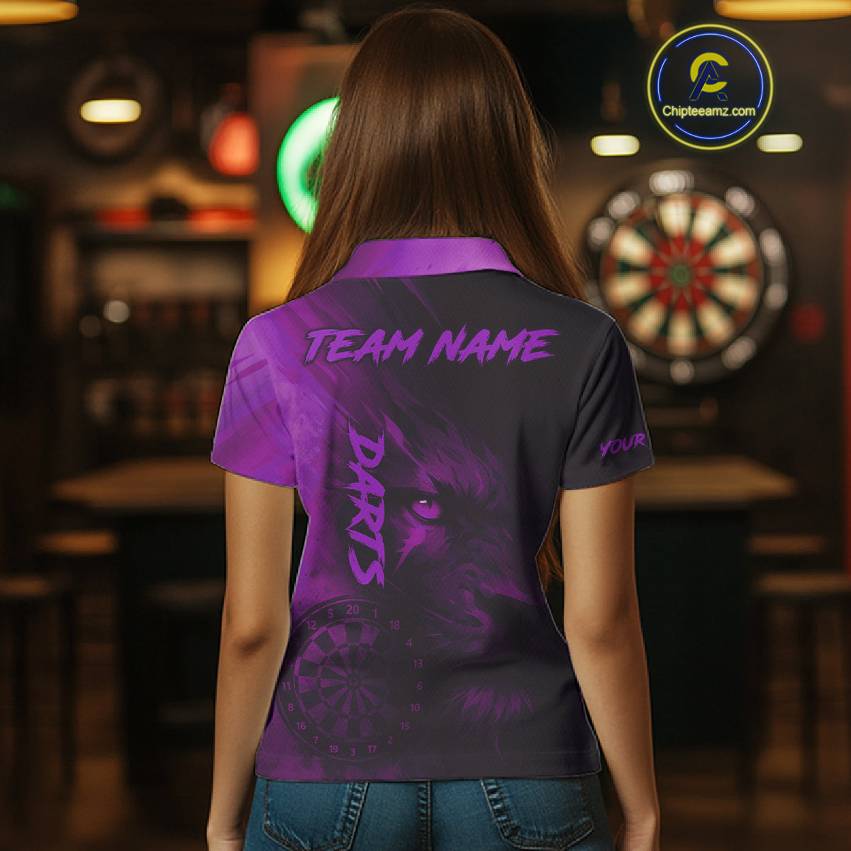 Custom Black- Purple Horror Lion Dartboard Dart Polo Shirt For Women Grunge Dart Jerseys NYN1414