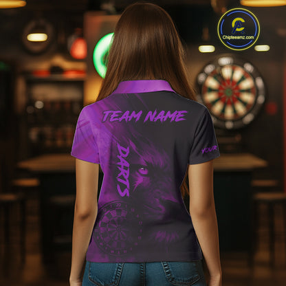 Custom Black- Purple Horror Lion Dartboard Dart Polo Shirt For Women Grunge Dart Jerseys NYN1414