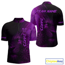 Load image into Gallery viewer, Custom Black- Purple Horror Lion Dartboard Dart 1/4-Zip Shirt For Men Grunge Dart Jerseys NYN1414