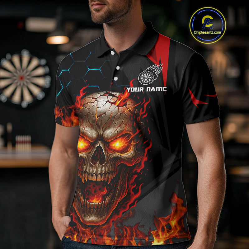 Flaming Skull Dartboard Red Black Darts Shirt For Men - Custom Name For Players NYN0556