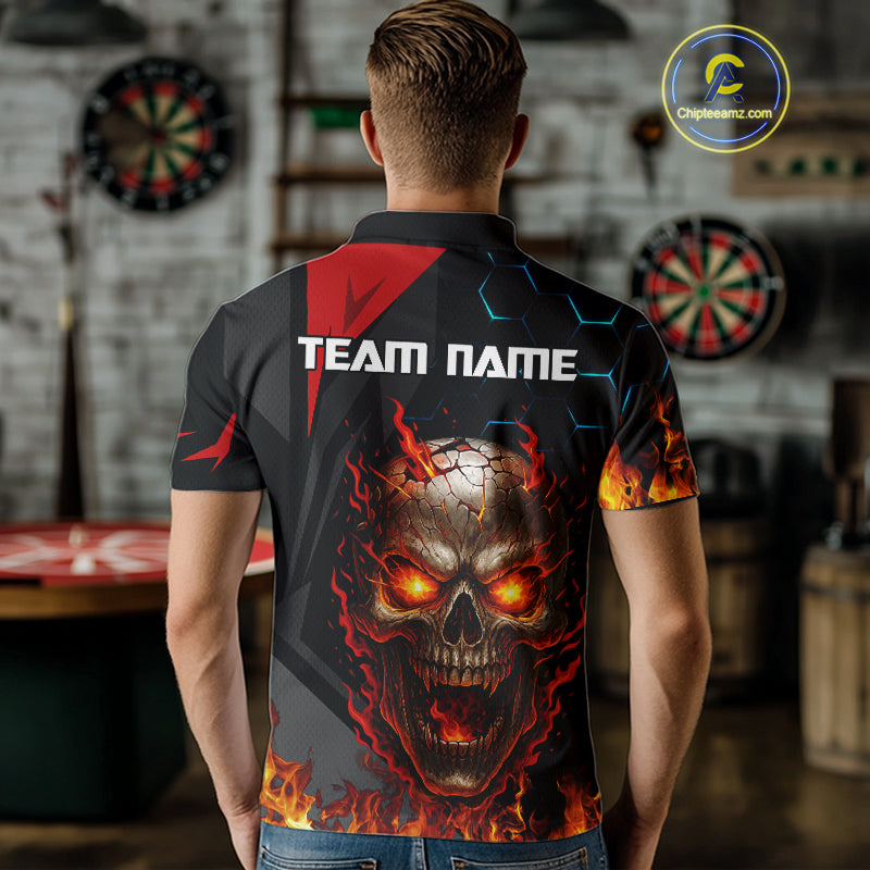 Flaming Skull Dartboard Red Black Darts Shirt For Men - Custom Name For Players NYN0556
