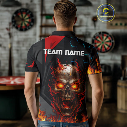Flaming Skull Dartboard Red Black Darts Shirt For Men - Custom Name For Players NYN0556