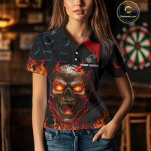 Load image into Gallery viewer, Flaming Skull Dartboard Red Black Darts Shirt For Women - Custom Name For Players NYN0556
