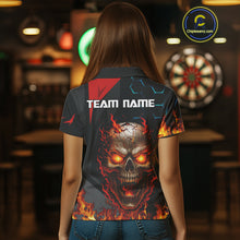 Load image into Gallery viewer, Flaming Skull Dartboard Red Black Darts Shirt For Women - Custom Name For Players NYN0556