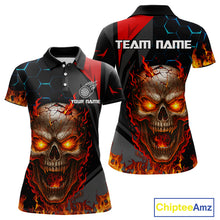 Load image into Gallery viewer, Flaming Skull Dartboard Red Black Darts Shirt For Women - Custom Name For Players NYN0556