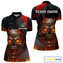 Load image into Gallery viewer, Flaming Skull Dartboard Red Black Darts Shirt For Women - Custom Name For Players NYN0556