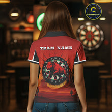 Load image into Gallery viewer, Red Rampage Bull &amp; Cracked Dartboard Women's Darts Shirt - Custom Name For Players NYN0558