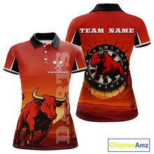 Load image into Gallery viewer, Red Rampage Bull &amp; Cracked Dartboard Women's Darts Shirt - Custom Name For Players NYN0558