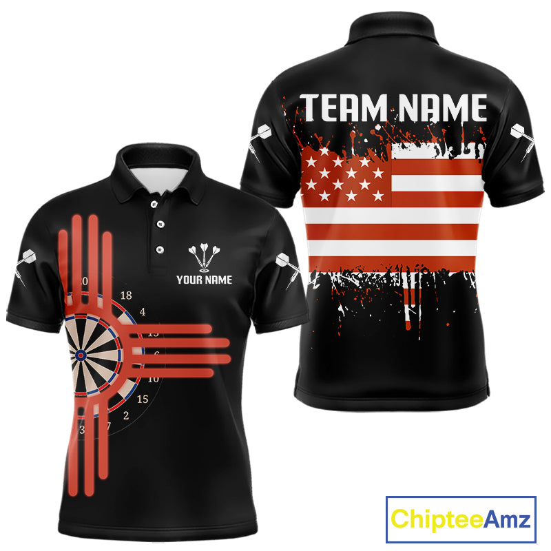 Grunge US Flag & Dartboard Custom Darts Polo Shirt For Men - Darts Team Jersey NYN0762