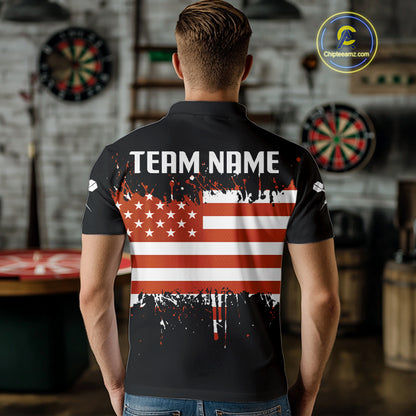 Grunge US Flag & Dartboard Custom Darts Polo Shirt For Men - Darts Team Jersey NYN0762