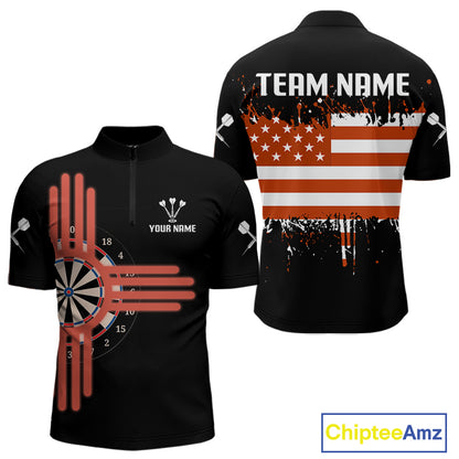 Grunge US Flag & Dartboard Custom Darts Quarter-Zip Shirt For Men - Darts Team Jersey NYN0762