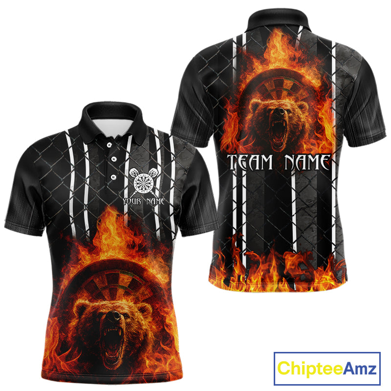 Bear & Flame Dartboard Custom Darts Polo Shirt For Men - Darts Team Jersey NYN0763