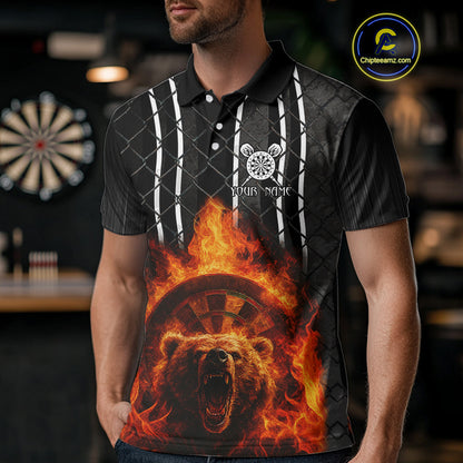 Bear & Flame Dartboard Custom Darts Polo Shirt For Men - Darts Team Jersey NYN0763
