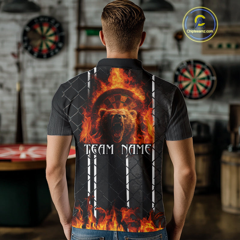 Bear & Flame Dartboard Custom Darts Polo Shirt For Men - Darts Team Jersey NYN0763