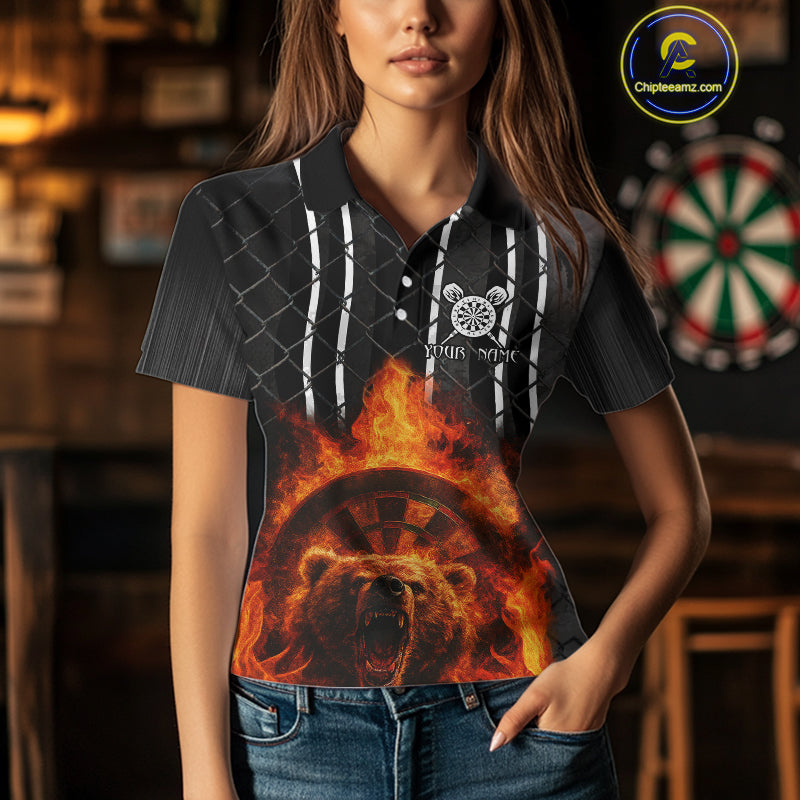 Bear & Flame Dartboard Custom Darts Polo Shirt For Women - Darts Team Jersey NYN0763