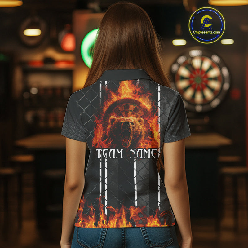 Bear & Flame Dartboard Custom Darts Polo Shirt For Women - Darts Team Jersey NYN0763