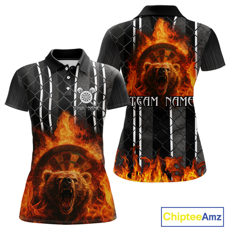 Bear & Flame Dartboard Custom Darts Polo Shirt For Women - Darts Team Jersey NYN0763