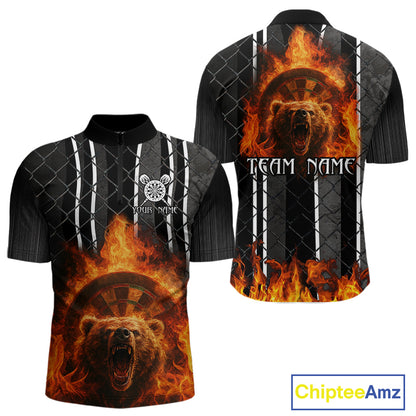 Bear & Flame Dartboard Custom Darts 1/4-Zip Shirt For Men - Darts Team Jersey NYN0763