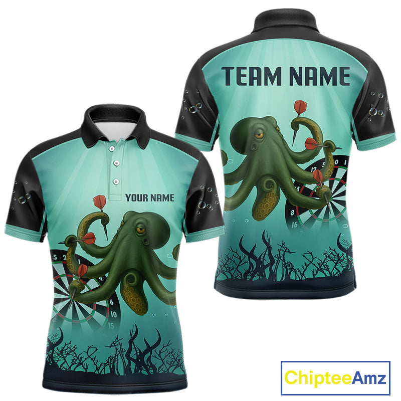 Custom Men's Darts Polo Jersey Green Octopus Play Dart Arrows For Darts Team NYN0767