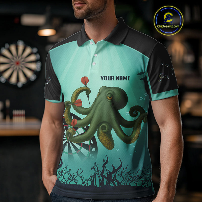 Custom Men's Darts Polo Jersey Green Octopus Play Dart Arrows For Darts Team NYN0767