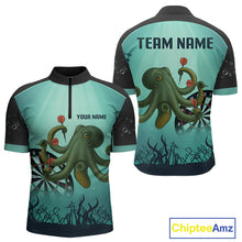 Load image into Gallery viewer, Custom Men's Darts 1/4-Zip Jersey Green Octopus Play Dart Arrows For Darts Team NYN0767