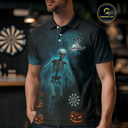 Custom Black And Blue Skull Halloween Darts Shirt For Men Outfits Skull Darts Jersey NYN1086