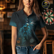 Load image into Gallery viewer, Custom Black And Blue Skull Halloween Darts Shirt For Women Outfits Skull Darts Jersey NYN1086