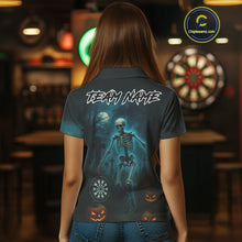 Load image into Gallery viewer, Custom Black And Blue Skull Halloween Darts Shirt For Women Outfits Skull Darts Jersey NYN1086