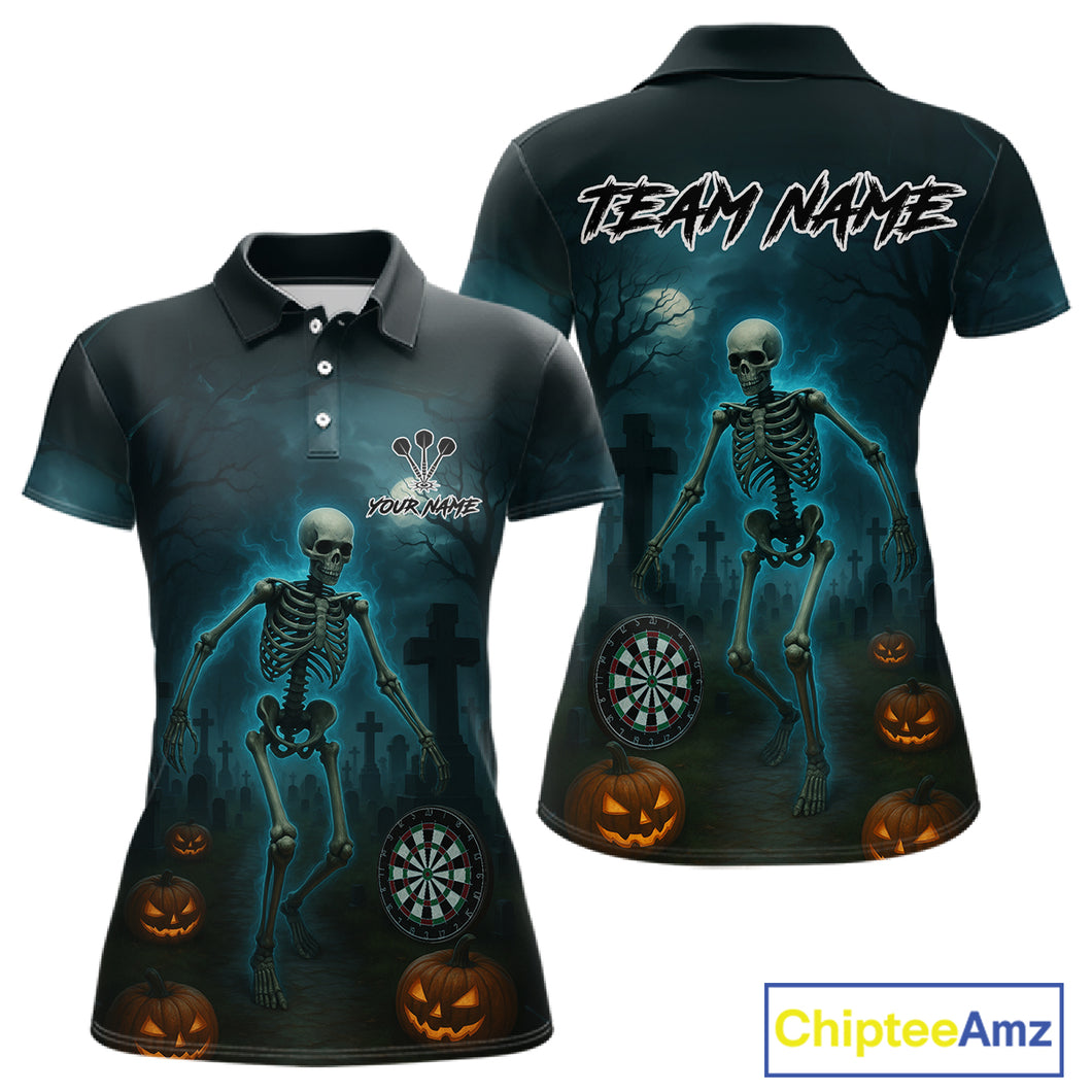 Custom Black And Blue Skull Halloween Darts Shirt For Women Outfits Skull Darts Jersey NYN1086