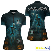 Load image into Gallery viewer, Custom Black And Blue Skull Halloween Darts Shirt For Women Outfits Skull Darts Jersey NYN1086