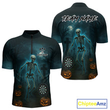 Load image into Gallery viewer, Custom Black And Blue Skull Halloween Darts Shirt For Men Outfits Skull Darts Jersey NYN1086