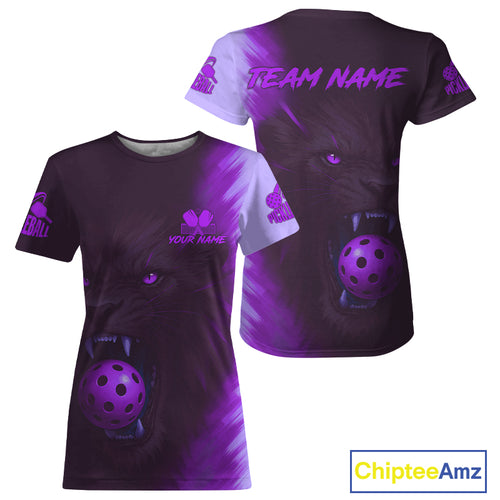 Custom Purple Lion Grunge Pickleball Ball T-Shirt For Women Pickleball Tournament Outfits NYN1429