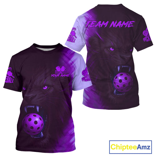 Custom Purple Lion Grunge Pickleball Ball T-Shirt For Men Pickleball Tournament Outfits NYN1429
